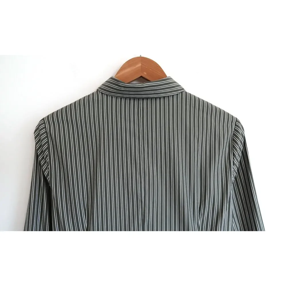 LAFAYETTE 148 NEW YORK Jake Kingsbridge Bay Leaf Stripe Shirt Top Saks S $398 - Picture 8 of 9